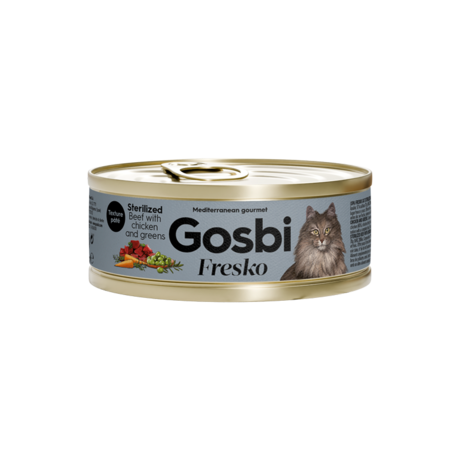 FRESKO CAT STERILIZED BEEF WITH CHICKEN AND GREENS 70 GR.